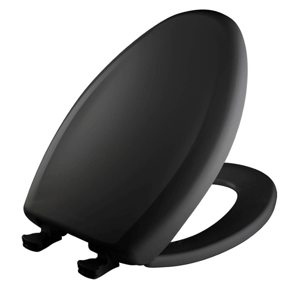 Bemis Elongated Plastic Toilet Seat in Black with STA-TITE Seat Fastening System, Easy-Clean and Change and Whisper-Close Hinge