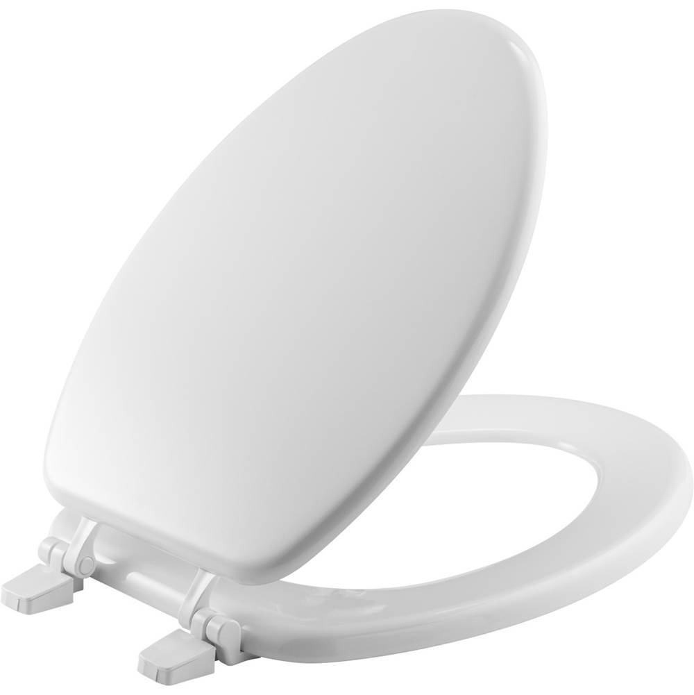 Bemis Elongated Enameled Wood Toilet Seat in White with Top-Tite Hinge