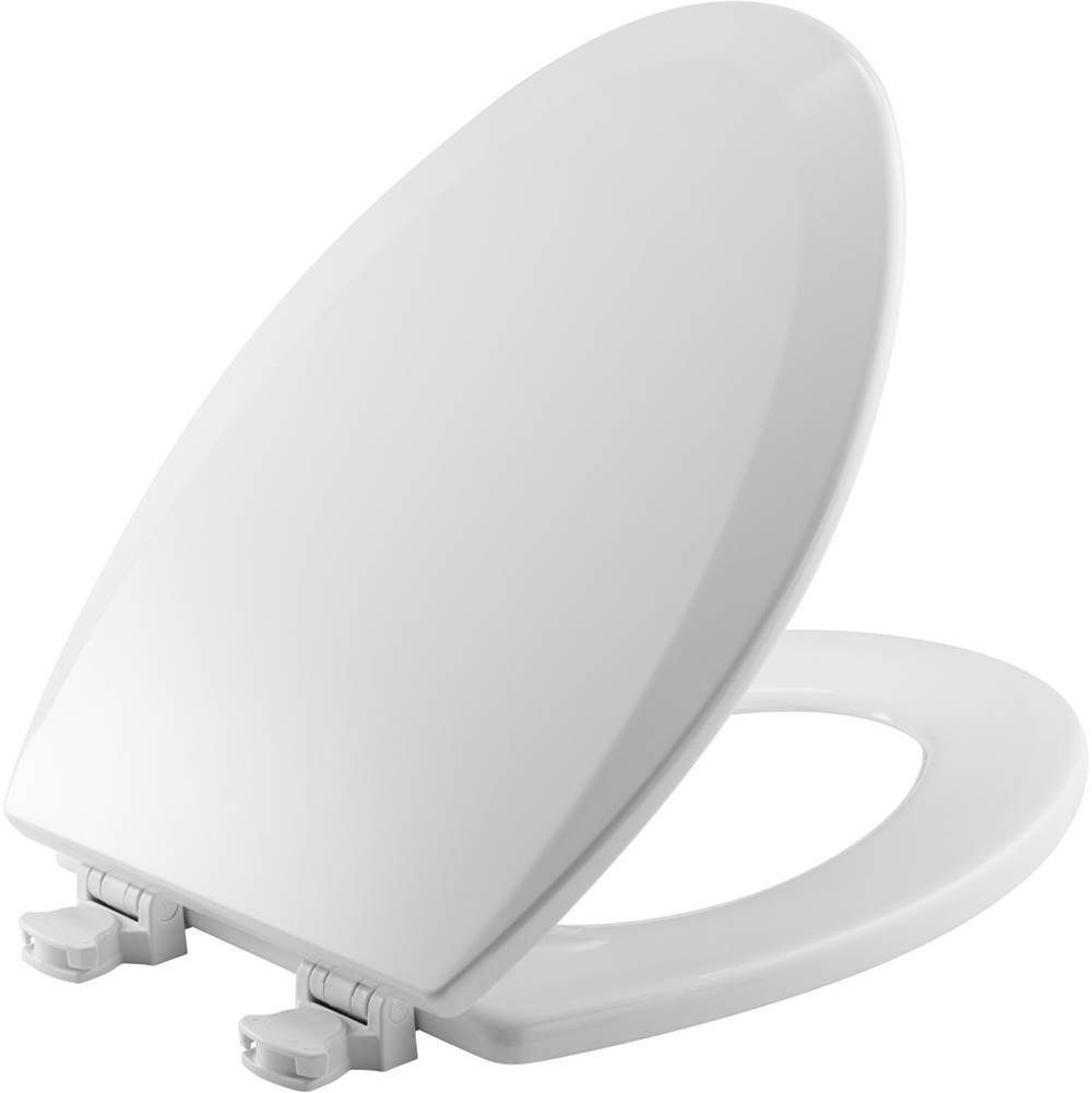 Bemis Elongated Enameled Wood Toilet Seat in White with Easy-Clean and Change Hinge