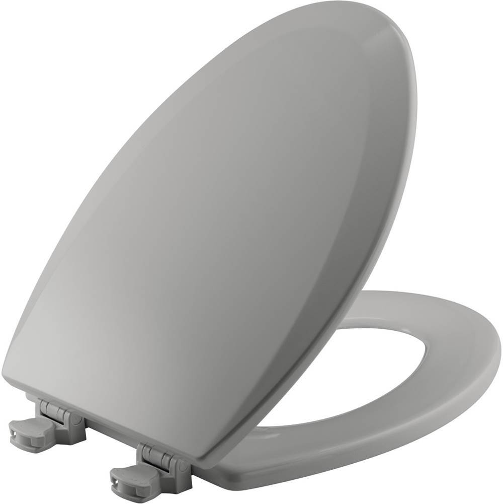 Bemis Elongated Enameled Wood Toilet Seat in Silver with Easy-Clean and Change Hinge