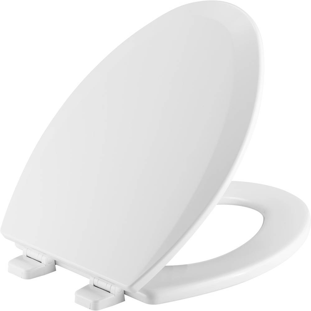 Bemis Elongated Enameled Wood Toilet Seat in White with Top-Tite STA-TITE Seat Fastening System and Precision Seat Fit Adjustable Hinge