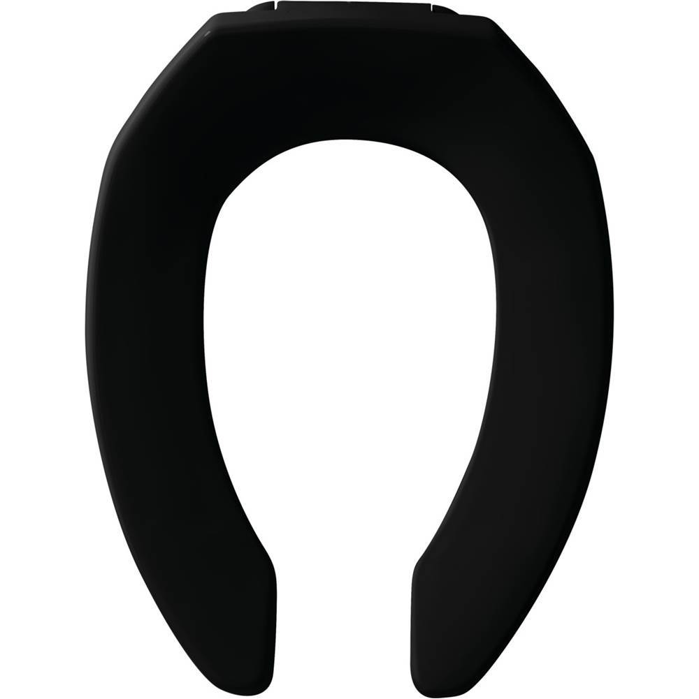 Bemis Elongated Open Front Less Cover Commercial Plastic Toilet Seat in Black with STA-TITE Commercial Fastening System Check Hinge