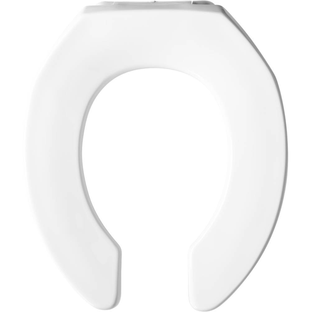 Bemis Round Open Front Less Cover Commercial Plastic Toilet Seat in White with STA-TITE Commercial Fastening System Check Hinge and DuraGuard