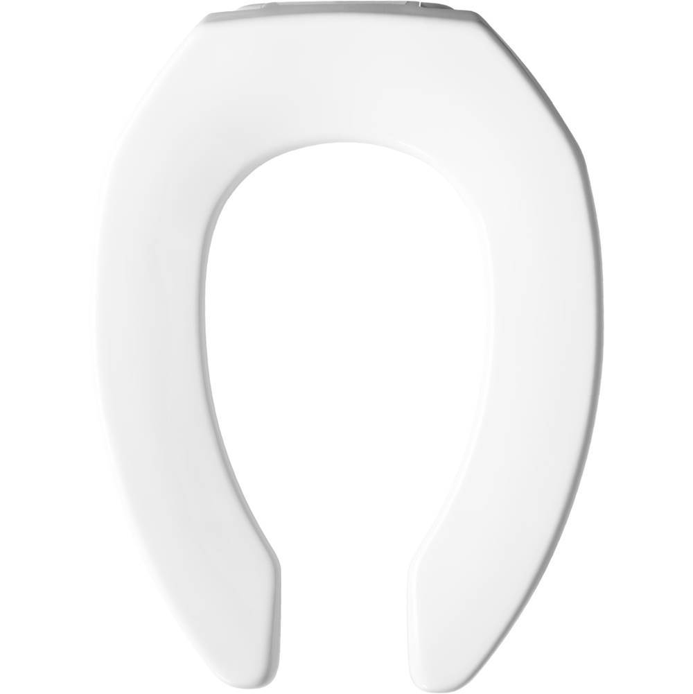 Bemis Elongated Open Front Less Cover Commercial Plastic Toilet Seat in White with STA-TITE Commercial Fastening System