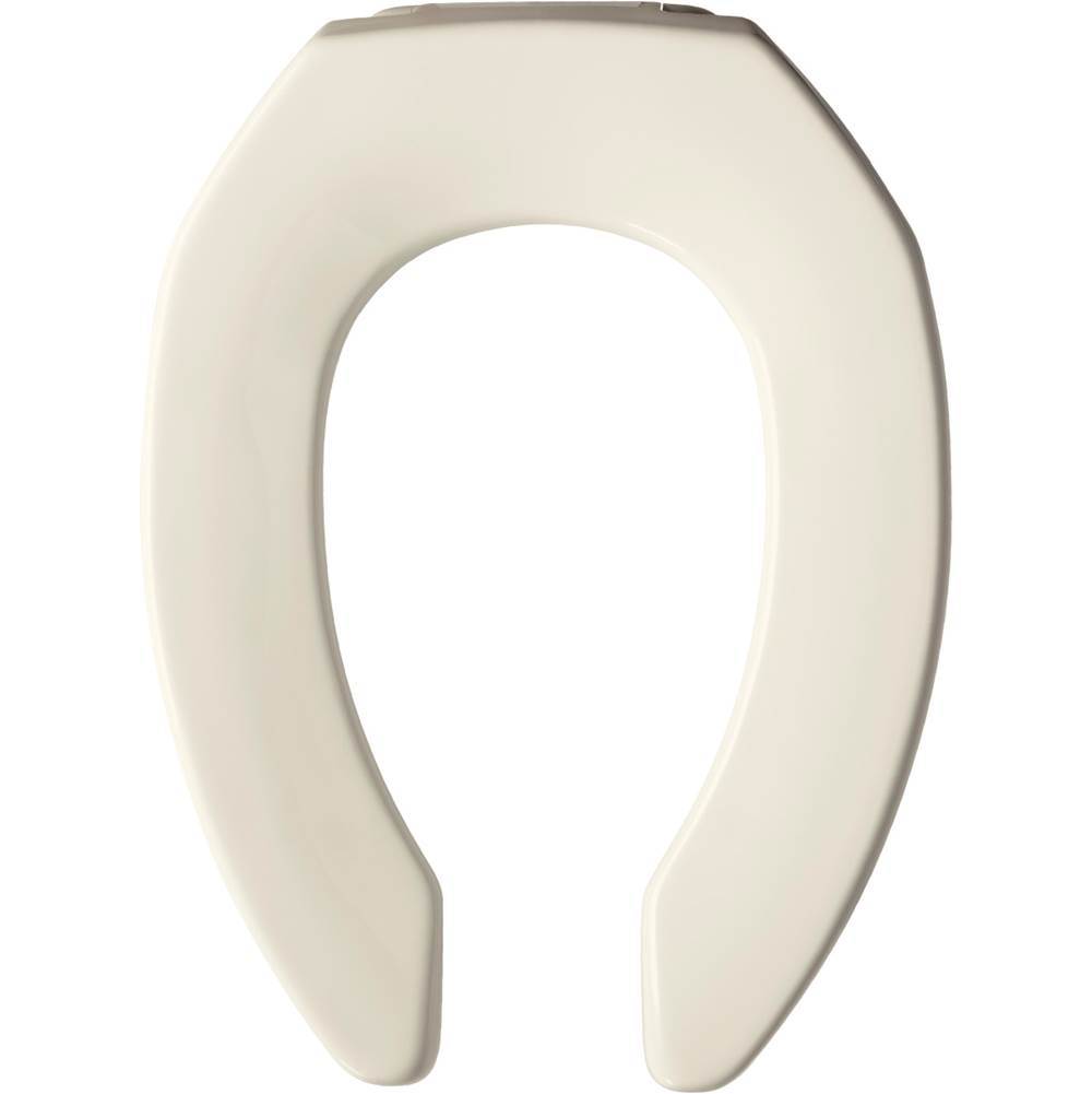 Bemis Elongated Open Front Less Cover Commercial Plastic Toilet Seat in Biscuit with STA-TITE Commercial Fastening System