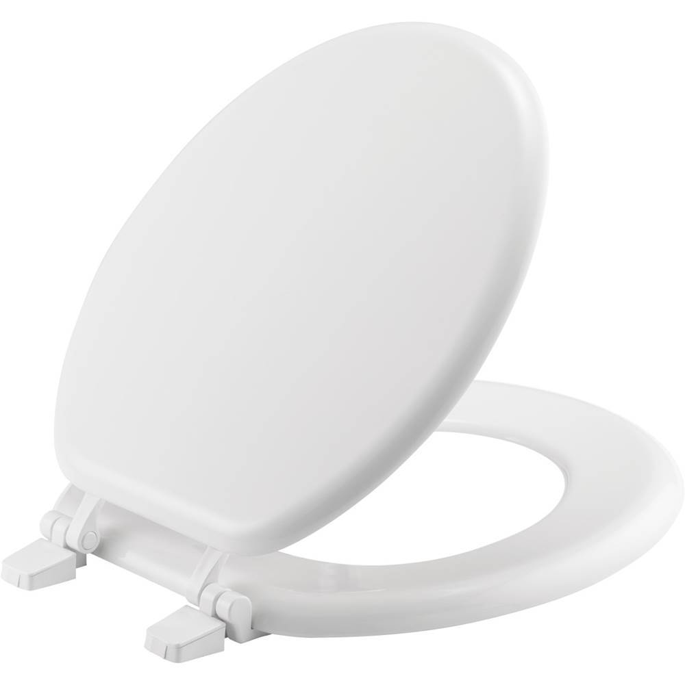 Bemis Round Enameled Wood Toilet Seat in White with Top-Tite Hinge