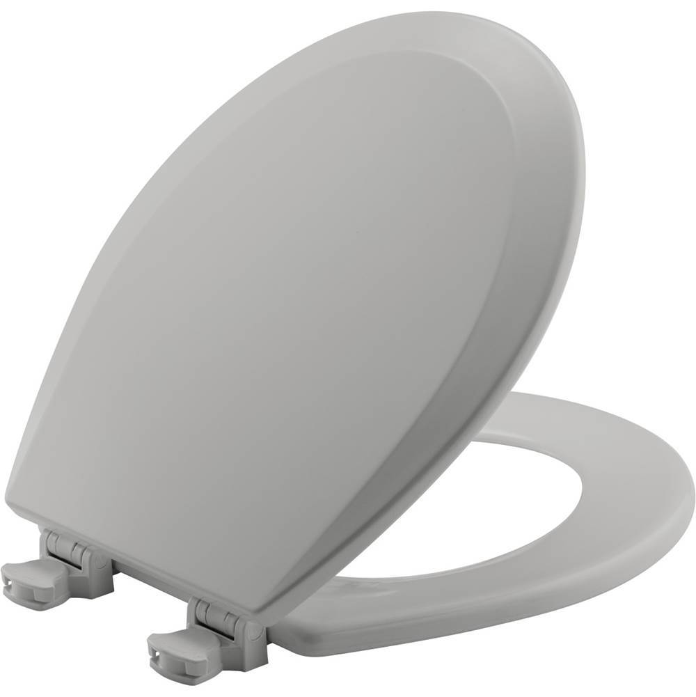Bemis Round Enameled Wood Toilet Seat in Silver with Easy-Clean and Change Hinge
