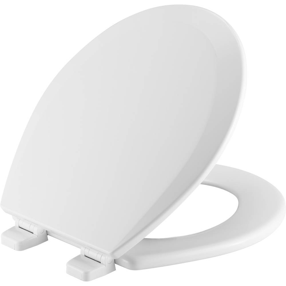 Bemis Round Enameled Wood Toilet Seat in White with Top-Tite STA-TITE Seat Fastening System and Precision Seat Fit Adjustable Hinge