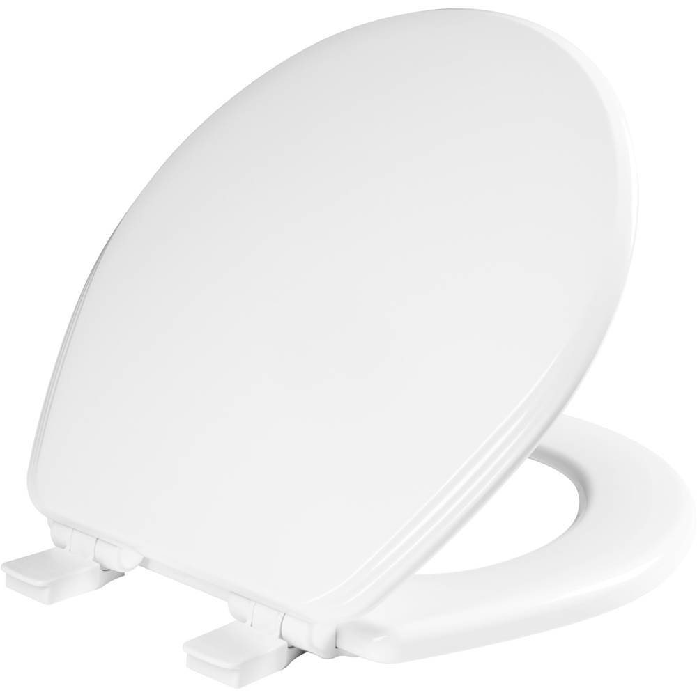 Bemis Ashland Round Enameled Wood Toilet Seat in White with STA-TITE Seat Fastening System, Easy-Clean and Whisper-Close