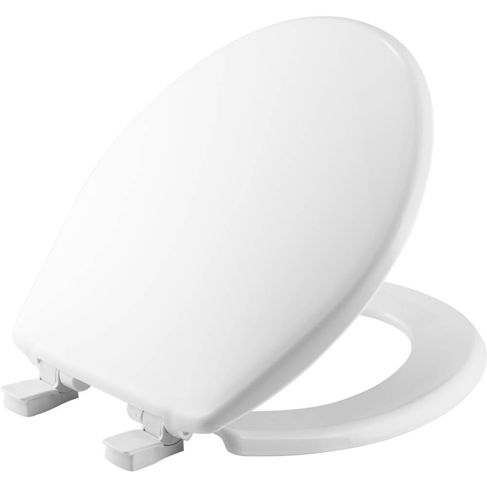 Bemis Round Plastic Toilet Seat in White with Easy-Clean and Change and Whisper-Close