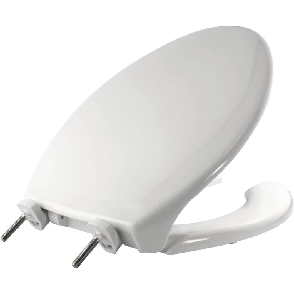 Bemis Elongated Open Front With Cover Hospitality Plastic Toilet Seat in White with STA-TITE Commercial Fastening System and DuraGuard