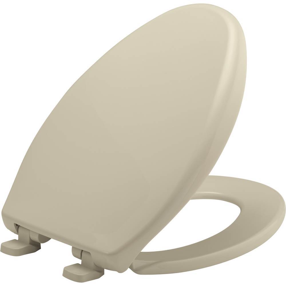 Bemis Elongated Hospitality Plastic Toilet Seat in Bone with STA-TITE Commercial Fastening System, Whisper-Close Hinge, DuraGuard and Super Grip Bumpers