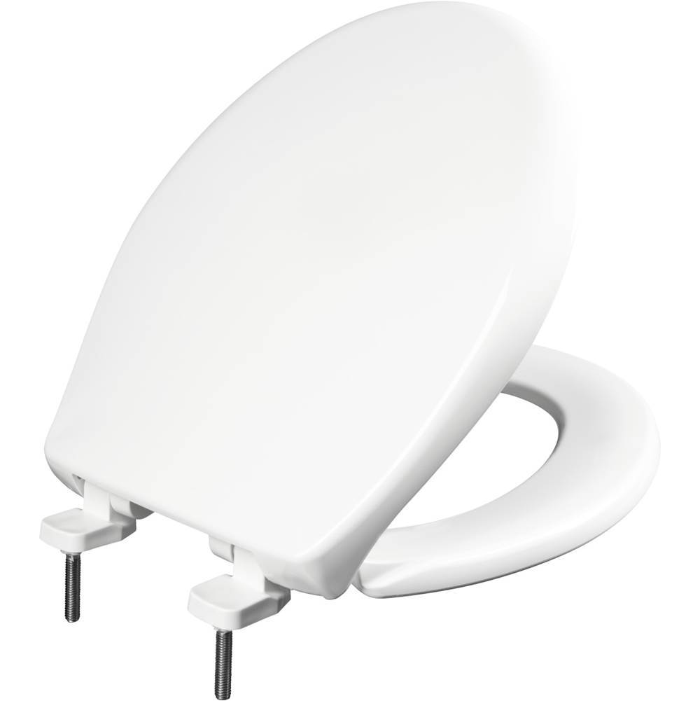 Bemis Round Hospitality Plastic Toilet Seat in White with STA-TITE Commercial Fastening System, Whisper-Close Hinge, DuraGuard Super Grip Bumpers