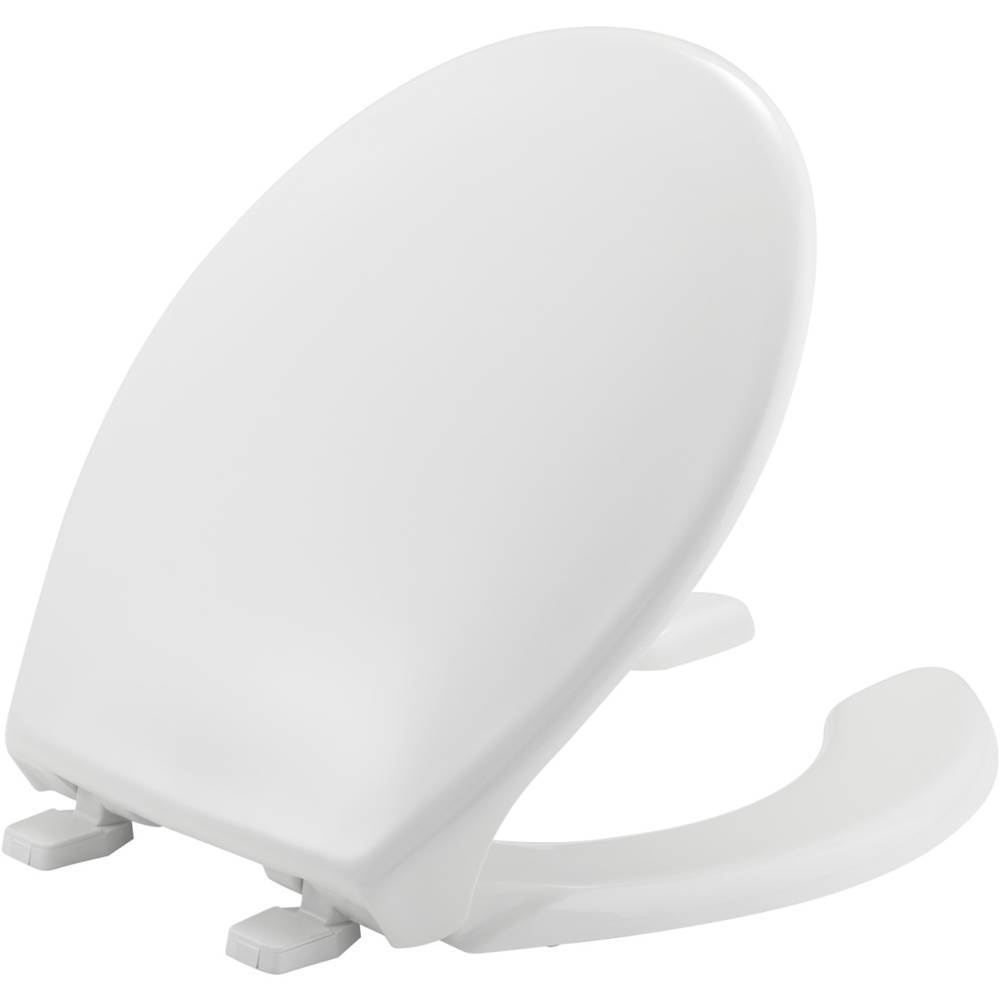 Bemis Round Open Front With Cover Commercial Plastic Toilet Seat in White with Top-Tite Hinge
