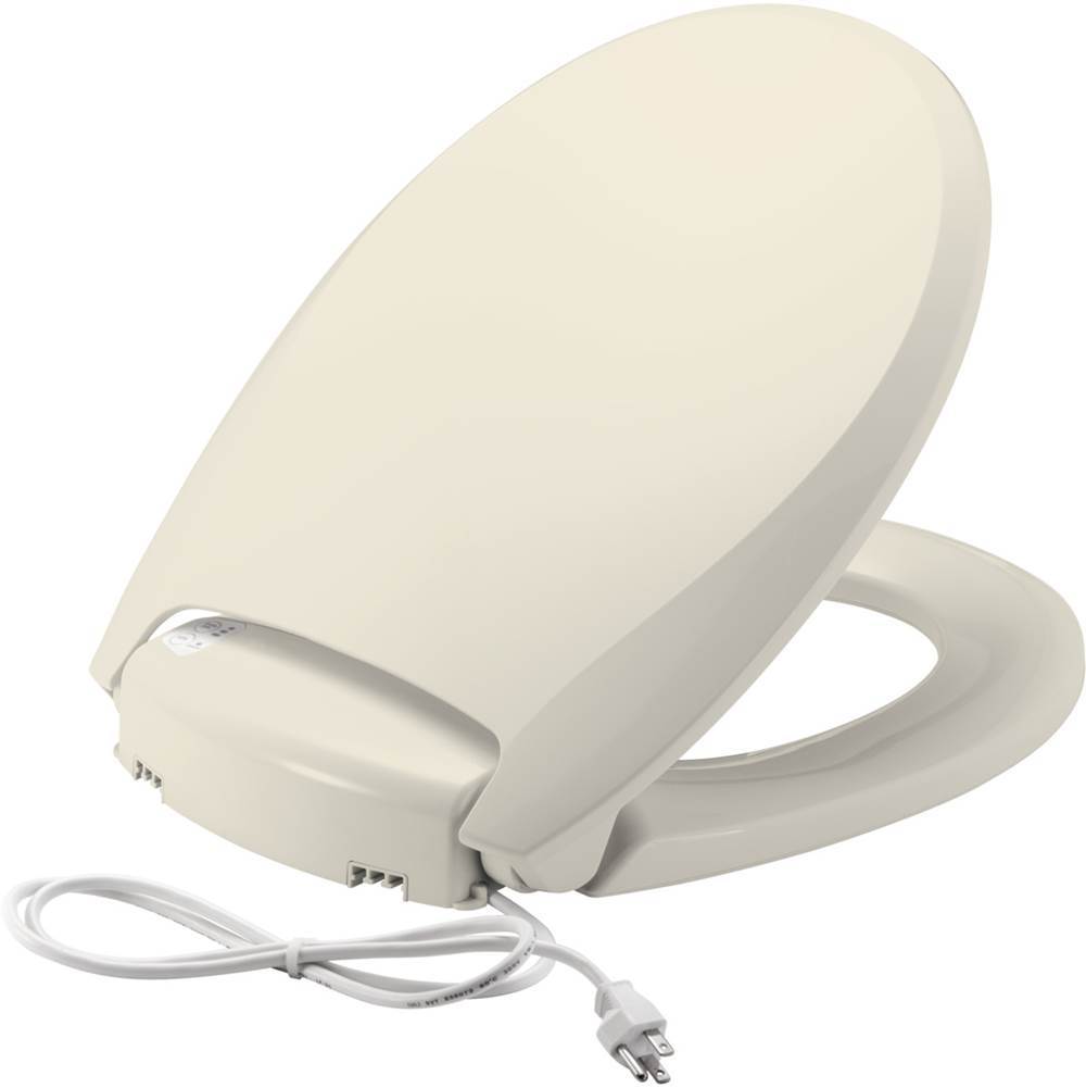 Bemis Radiance Round Plastic Toilet Seat in Biscuit with Adjustable Heat, iLumalight, STA-TITE Seat Fastening System and Whisper-Close