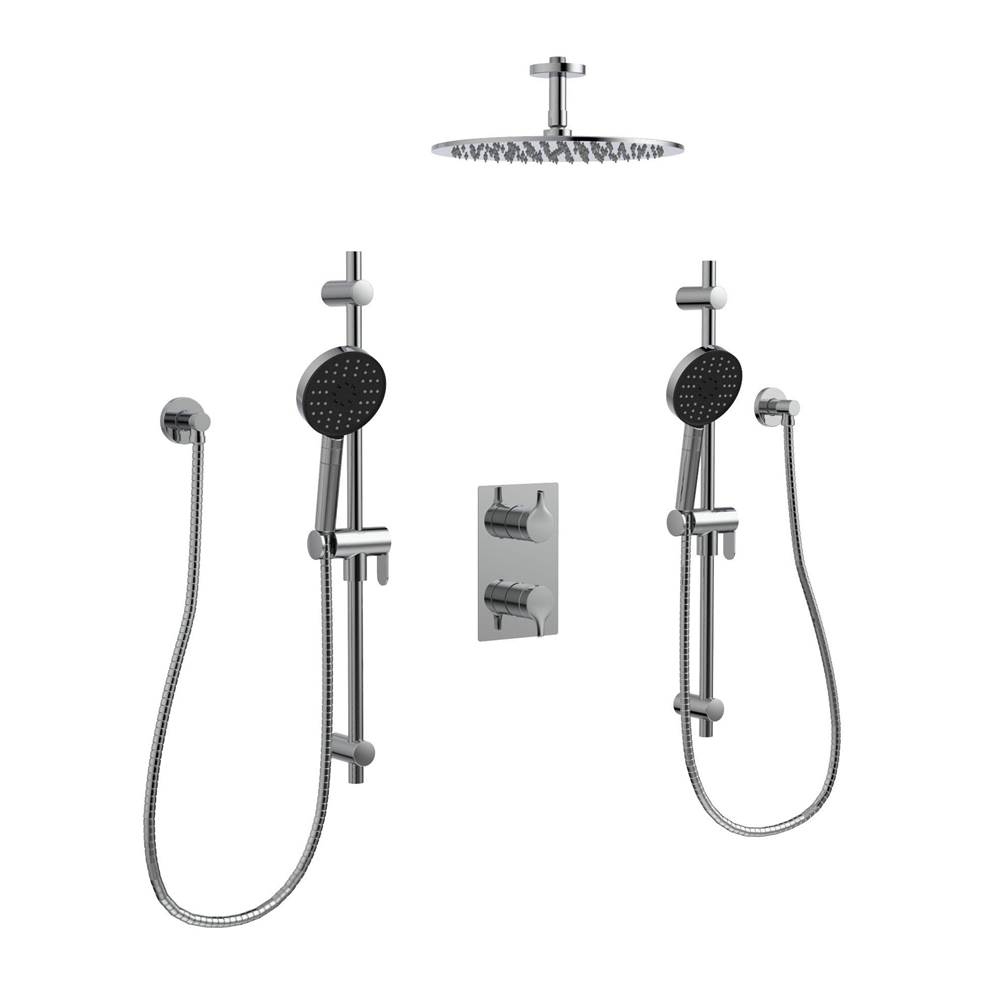 Belanger Nobua Dual Shower Trim Kit w/3-way Thermostatic Valve Trim, 2 Hand Showers & Ceiling Rain Shower Head  - Valve Required