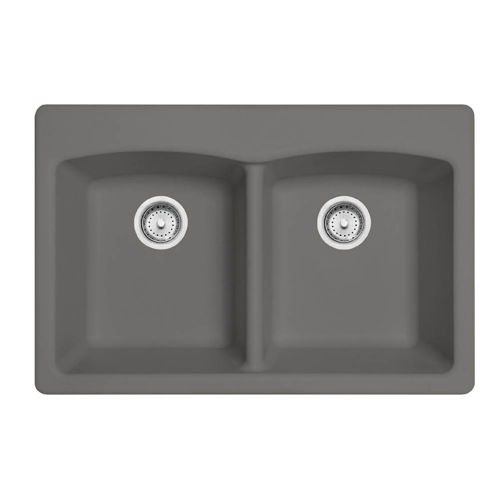 Franke Residential Canada Ellipse 33.0-in. x 22.0-in. Stone Grey Granite Dual Mount Double Bowl Kitchen Sink - EDSG33229-1-CA