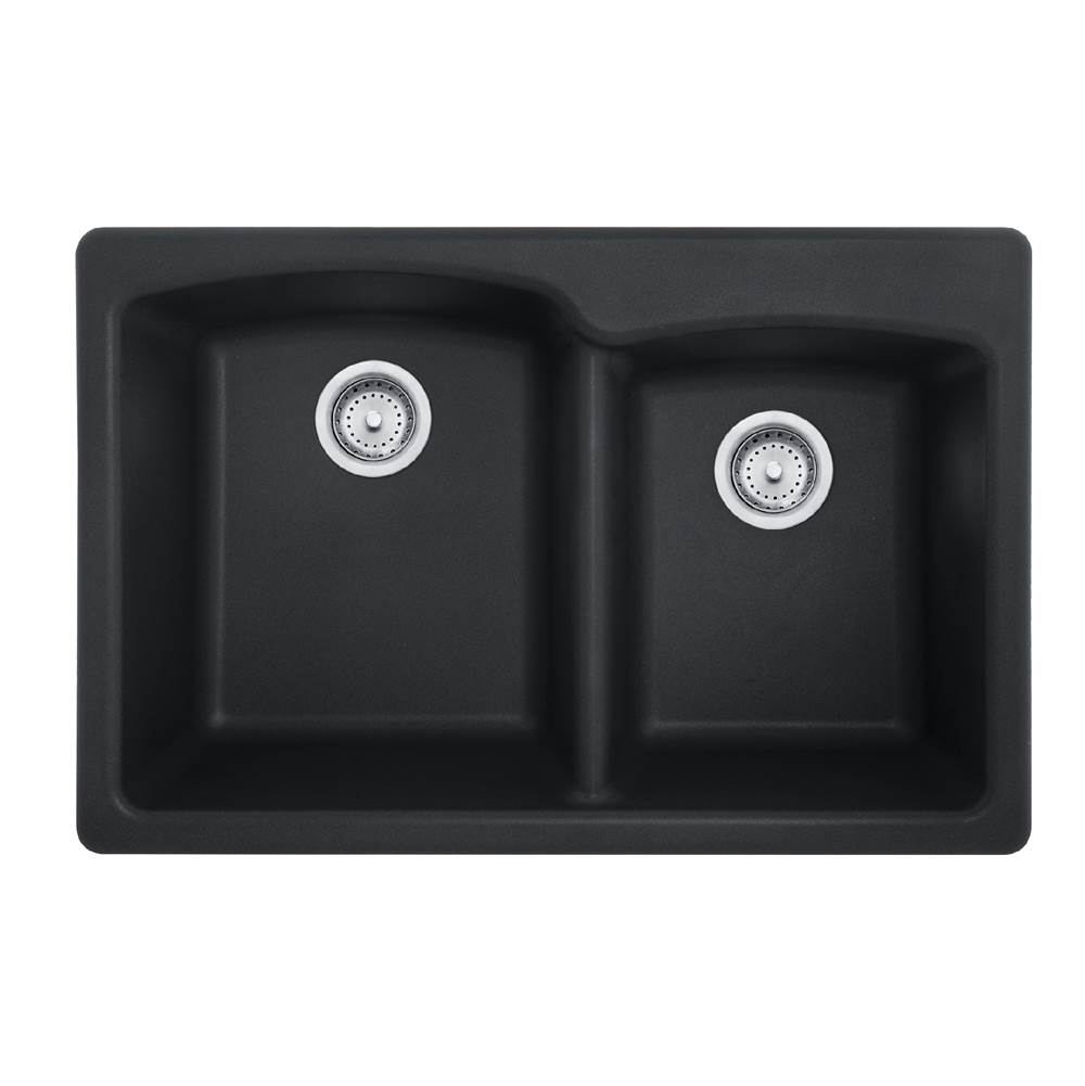 Franke Residential Canada Ellipse 33.0-in. x 22.0-in. Onyx Granite Dual Mount Double Bowl Kitchen Sink - EOOX33229-1-CA