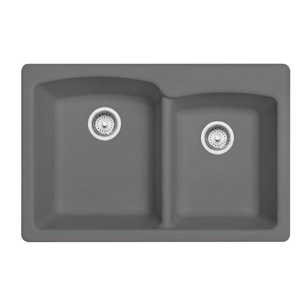 Franke Residential Canada Ellipse 33.0-in. x 22.0-in. Stone Grey Granite Dual Mount Double Bowl Kitchen Sink -EOSG33229-1-CA