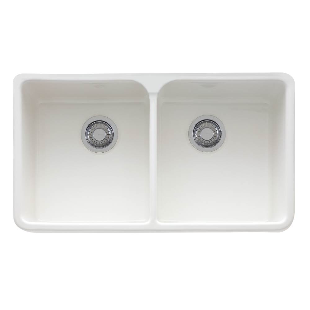 Franke Residential Canada Manor House 31.25-in. x 19.75-in. White Apron Front Double Bowl Fireclay Kitchen Sink - MHK720-31WH