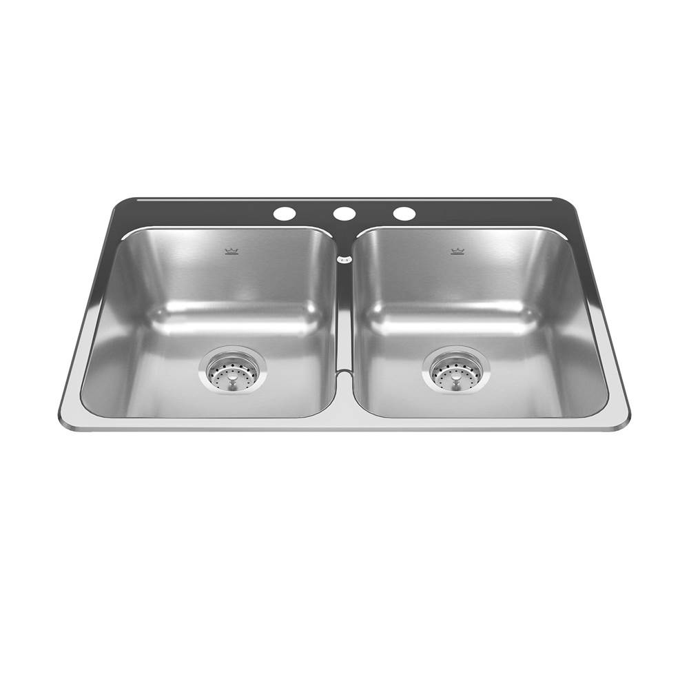 Kindred Canada Reginox 31.25-in LR x 20.5-in FB Drop In Double Bowl 3-Hole Stainless Steel Kitchen Sink