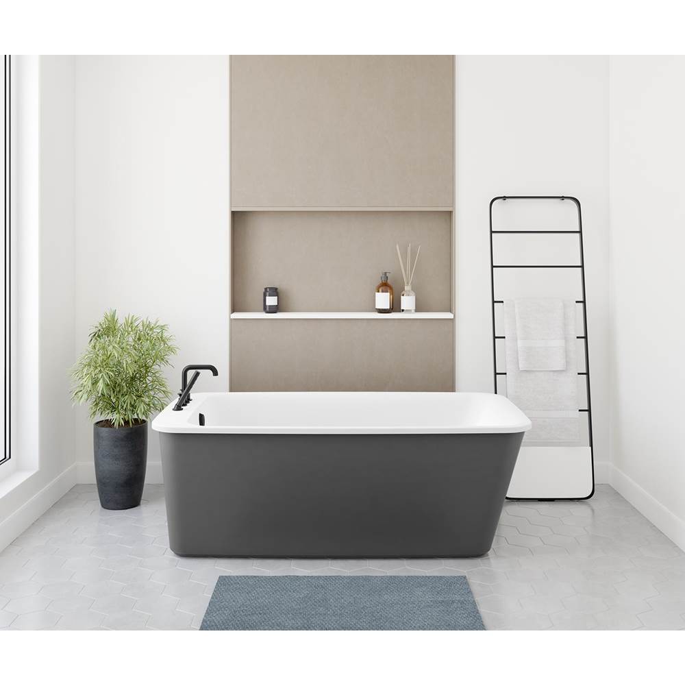 Maax Canada Lounge 6434 Acrylic Freestanding End Drain Bathtub in White with Thundey Grey Skirt