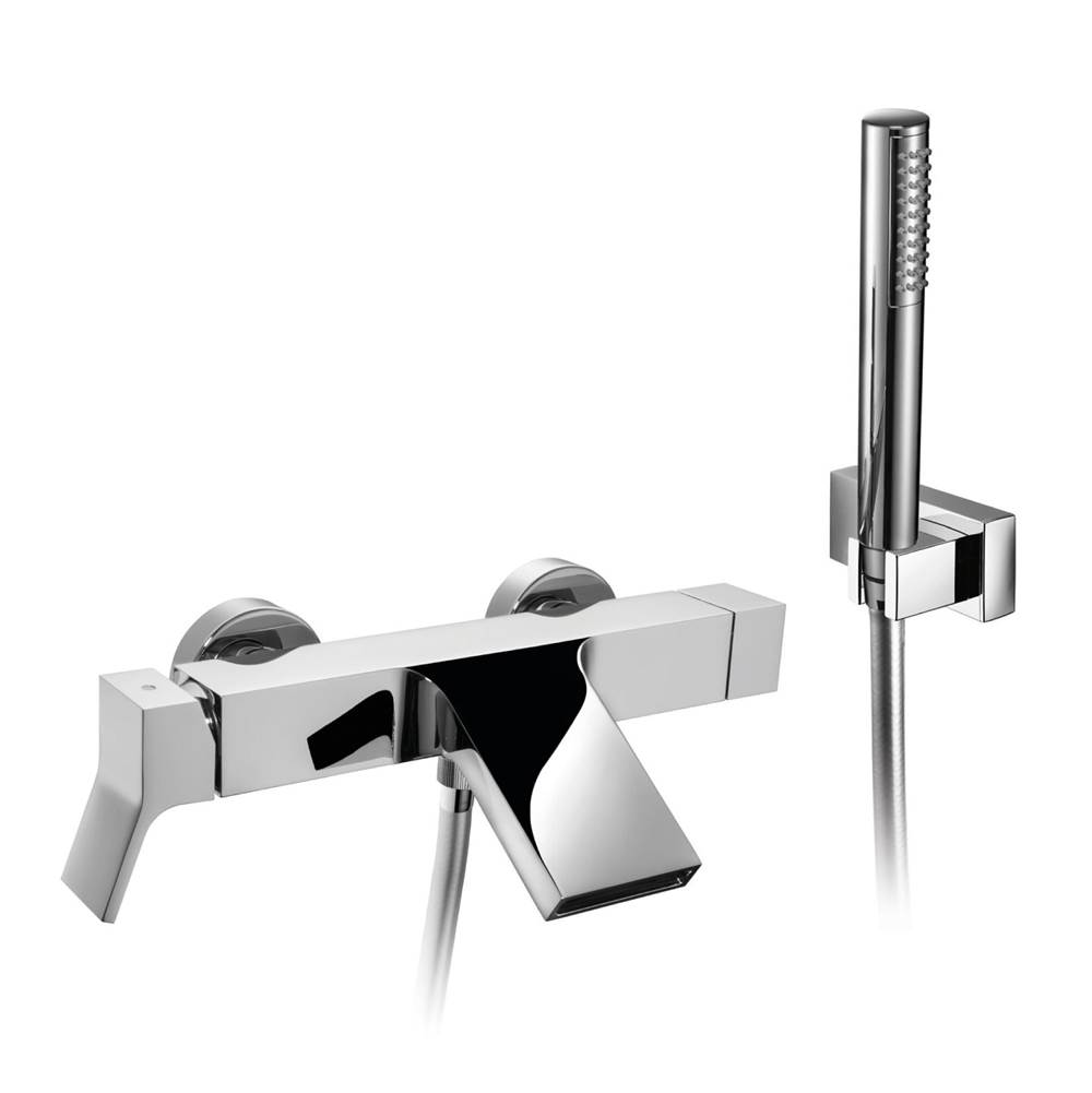 Palazzani YOUNG - Single lever wall mounted bath faucet with diverter for handshower, swivel bracket and 59'' flexible hose. (Chrome)