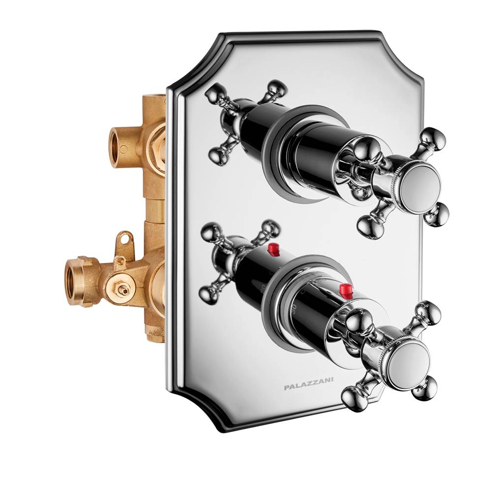 Palazzani ADAMS - 1/2'' thermostatic 3 way mixing valve with volume control and ''OFF'' position. (CHROME) 8 lbs 23 x 16 x 26