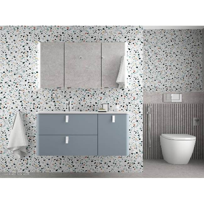 Salgar Uniiq 900 Wall Hung Vanity With 2 Drawers Left Hand Sink And 1 Right Soft Close Door Carbontx Interiors Blue Fog 35