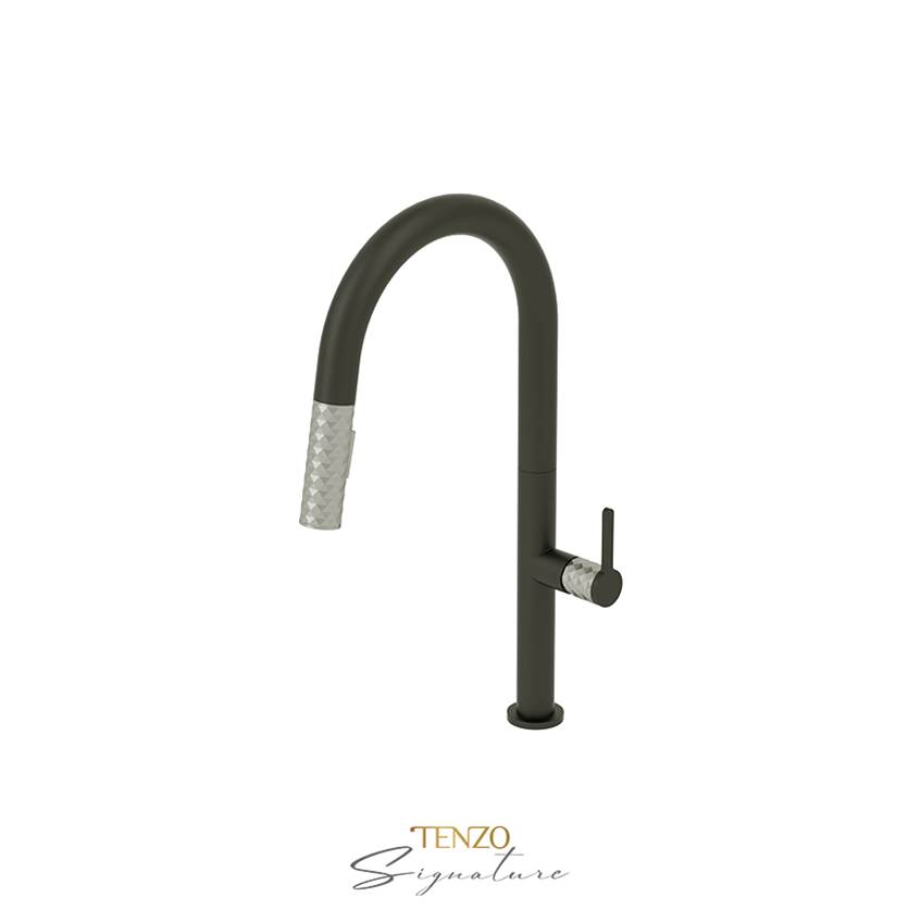 Tenzo Single-handle kitchen faucet Calozy with pull-down & 2-Function hand shower matte black / stainless steel