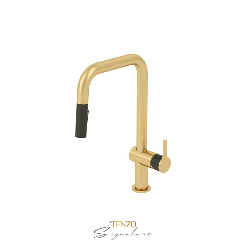 Tenzo Single-handle kitchen faucet Calozy with pull-down & 2-Function hand shower brushed gold / matte black