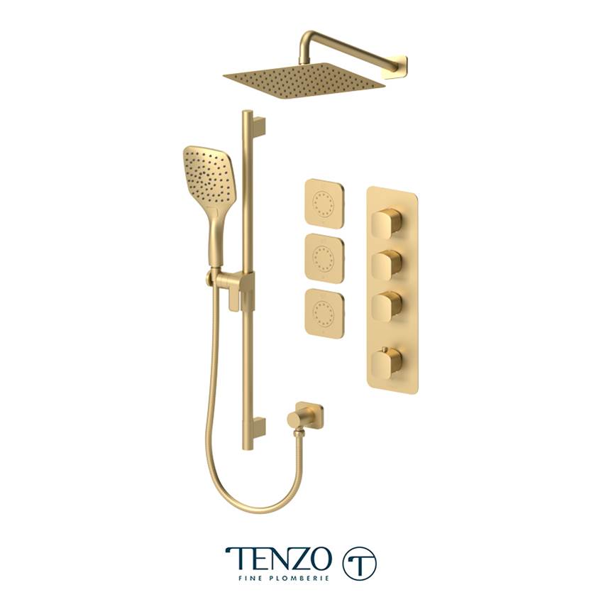 Tenzo Delano Extenza kit 3 functions thermo brushed gold finish