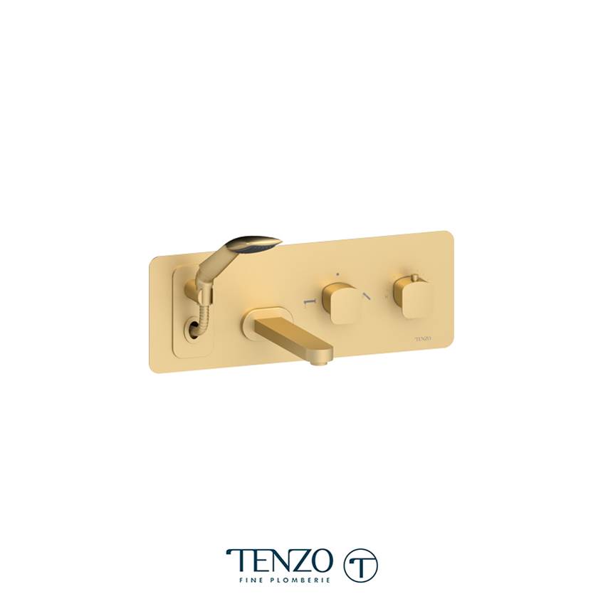 Tenzo Wall mount tub faucet with retractable hose Delano brushed gold