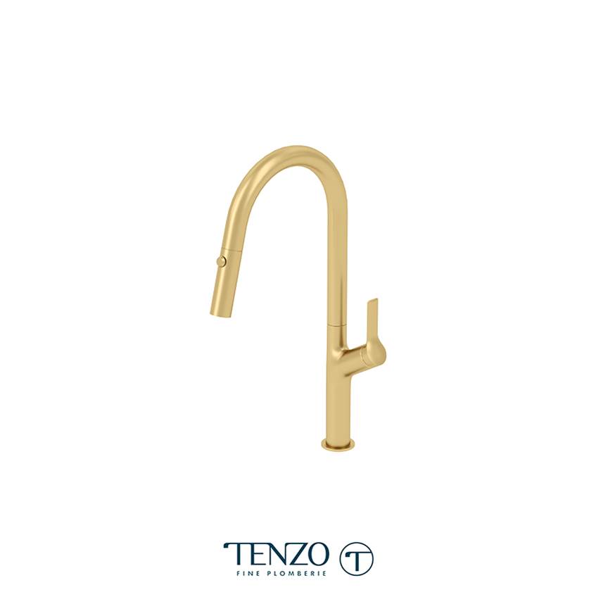 Tenzo Single-handle kitchen faucet Lotus with pull-down & 2-Function hand shower brushed gold